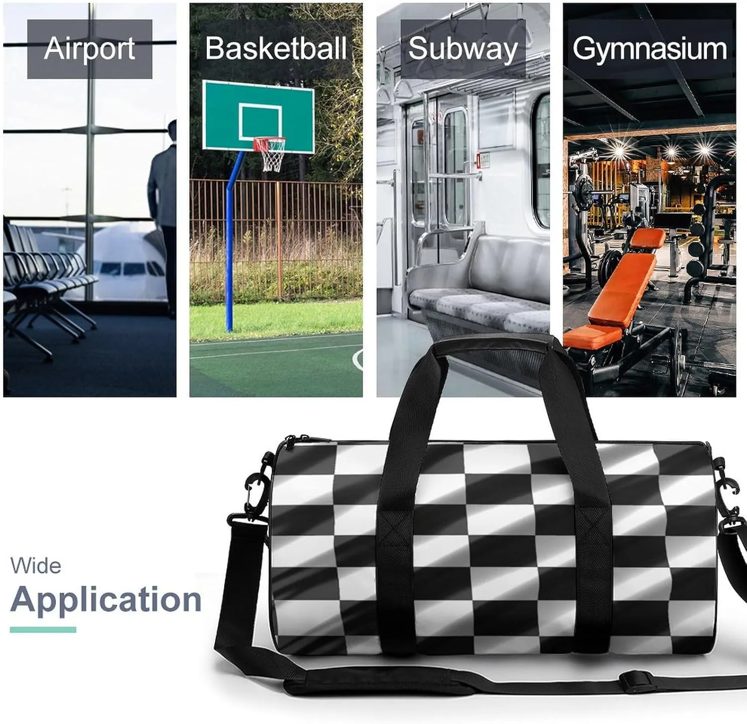 Duffel Bag for Men Women Gym Bag Black White Race Checkered Flag Travel Duffel Bag Waterproof Overnight Bag for Sports Workout