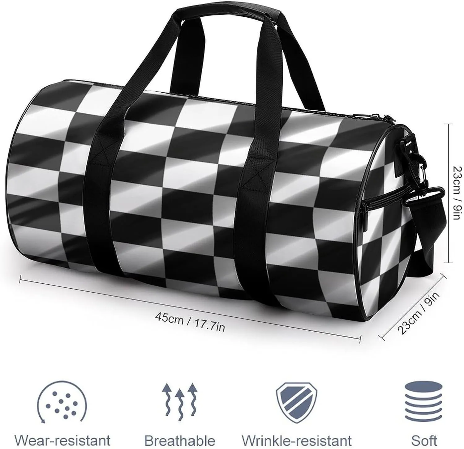 Duffel Bag for Men Women Gym Bag Black White Race Checkered Flag Travel Duffel Bag Waterproof Overnight Bag for Sports Workout