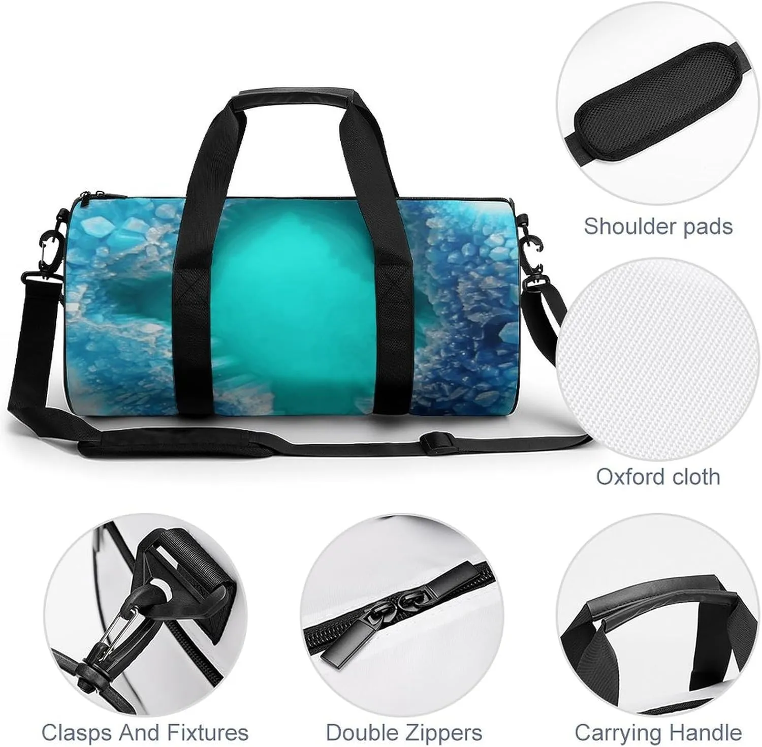 Duffel Bag for Men Women Gym Bag Bright Aqua Blue Turquoise Travel Duffel Bag Waterproof Overnight Bag for Sports Workout