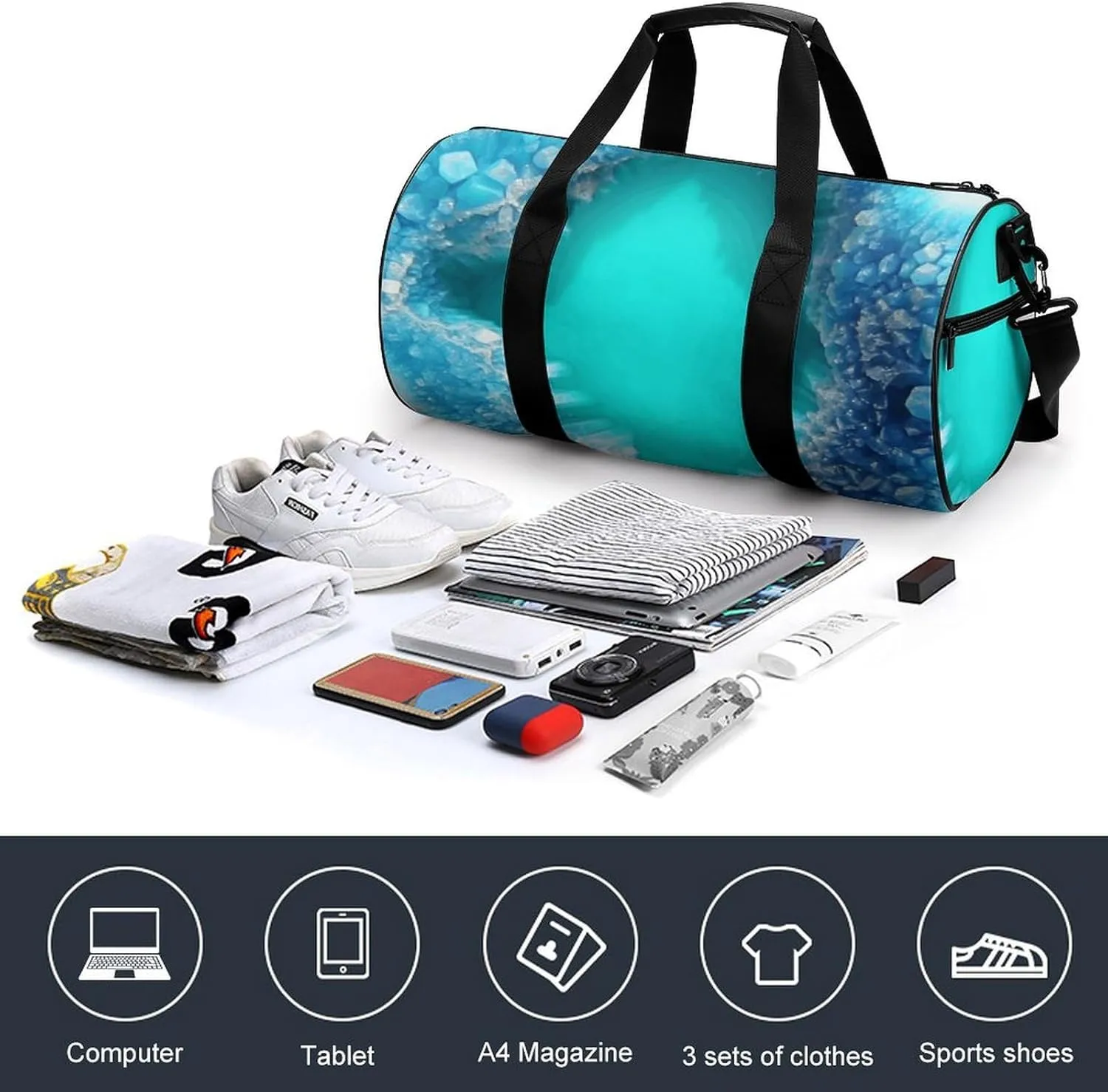 Duffel Bag for Men Women Gym Bag Bright Aqua Blue Turquoise Travel Duffel Bag Waterproof Overnight Bag for Sports Workout
