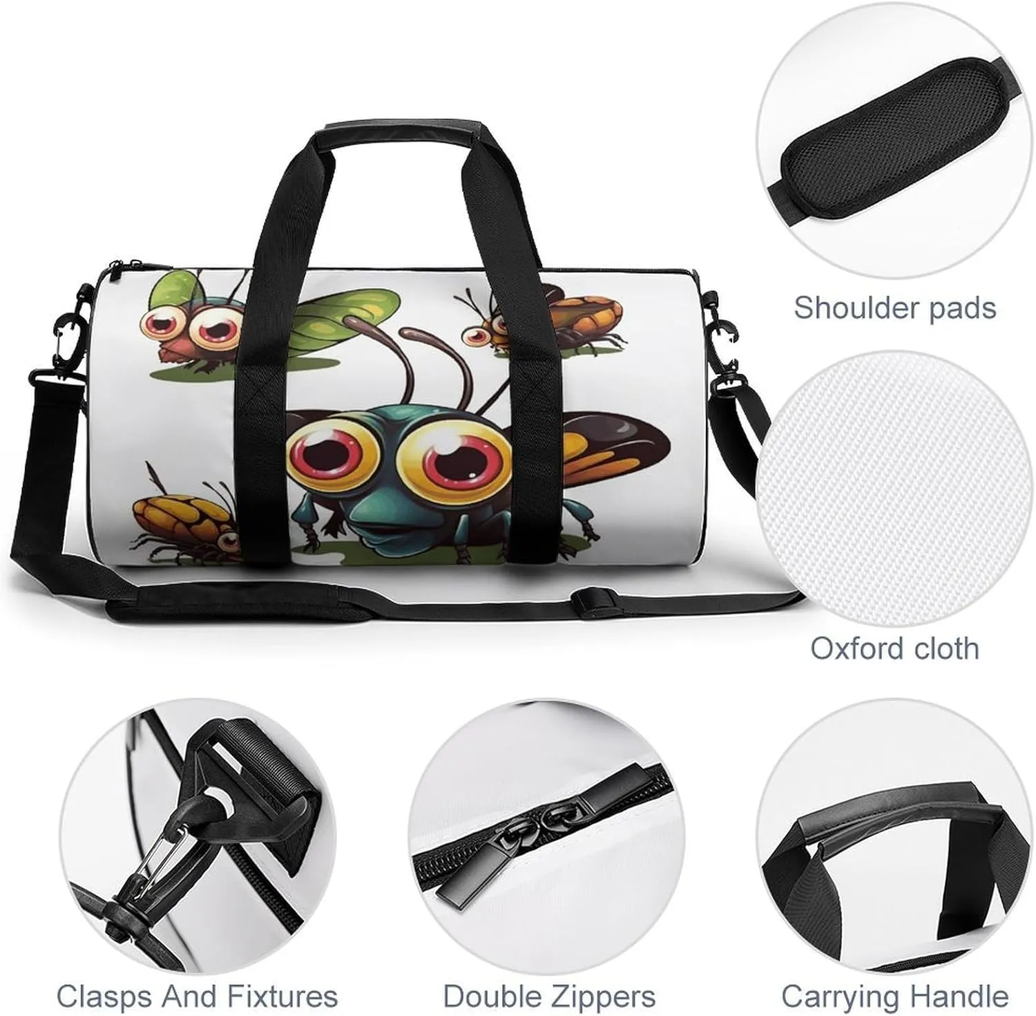 Duffel Bag for Men Women Gym Bag Cartoon Insect Travel Duffel Bag Waterproof Overnight Bag for Sports Workout