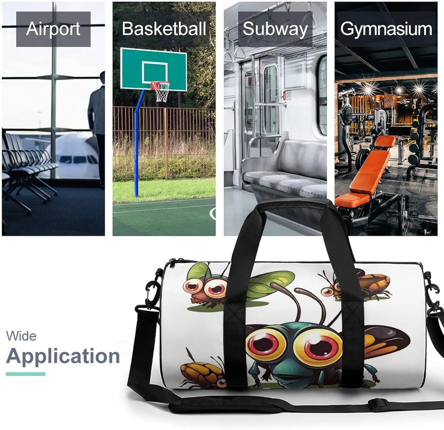 Duffel Bag for Men Women Gym Bag Cartoon Insect Travel Duffel Bag Waterproof Overnight Bag for Sports Workout