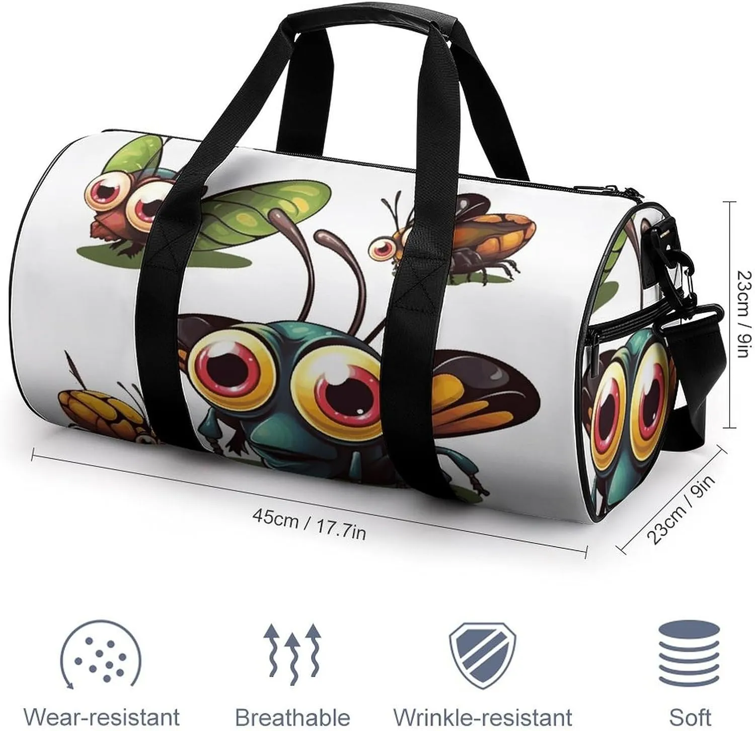 Duffel Bag for Men Women Gym Bag Cartoon Insect Travel Duffel Bag Waterproof Overnight Bag for Sports Workout