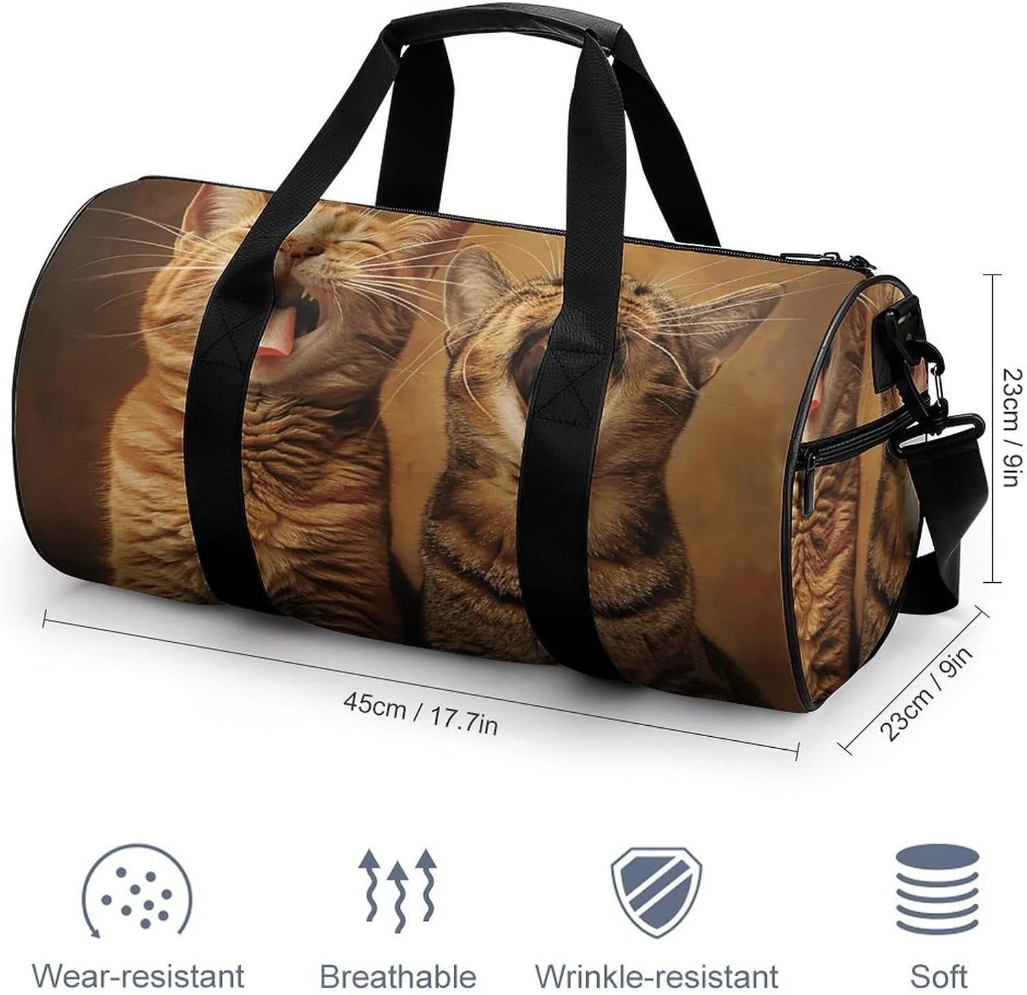 Duffel Bag for Men Women Gym Bag Cat Sticks Out Tongue Travel Duffel Bag Waterproof Overnight Bag for Sports Workout