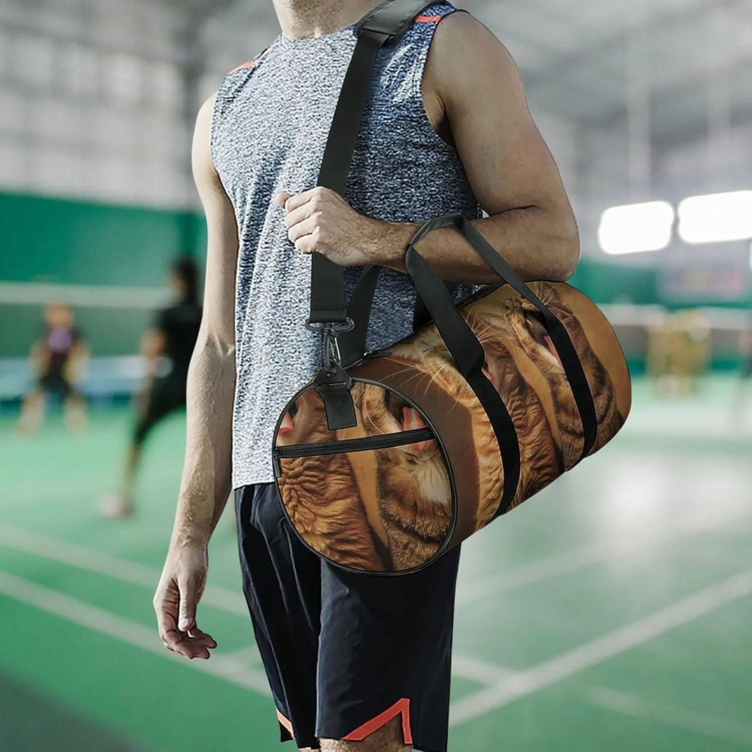 Duffel Bag for Men Women Gym Bag Cat Sticks Out Tongue Travel Duffel Bag Waterproof Overnight Bag for Sports Workout