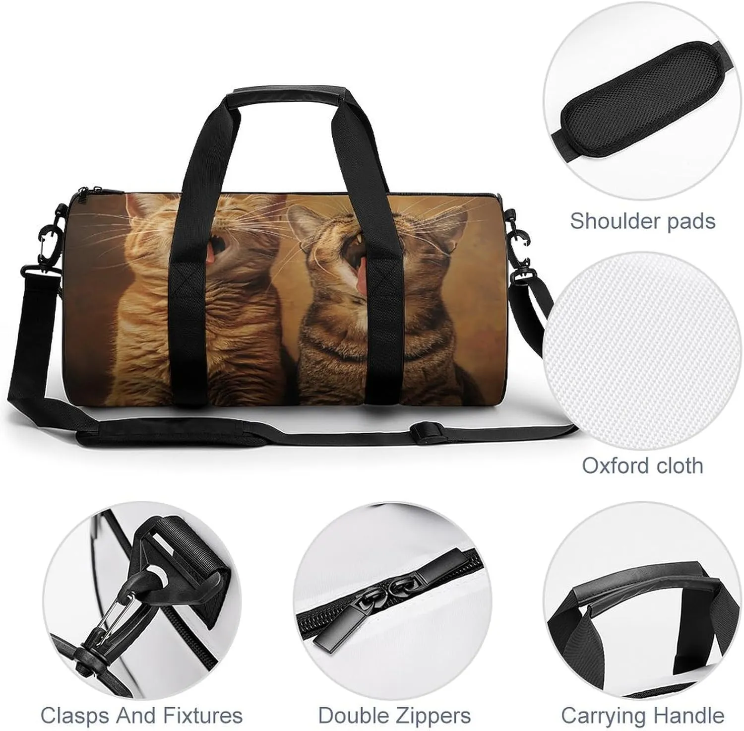 Duffel Bag for Men Women Gym Bag Cat Sticks Out Tongue Travel Duffel Bag Waterproof Overnight Bag for Sports Workout