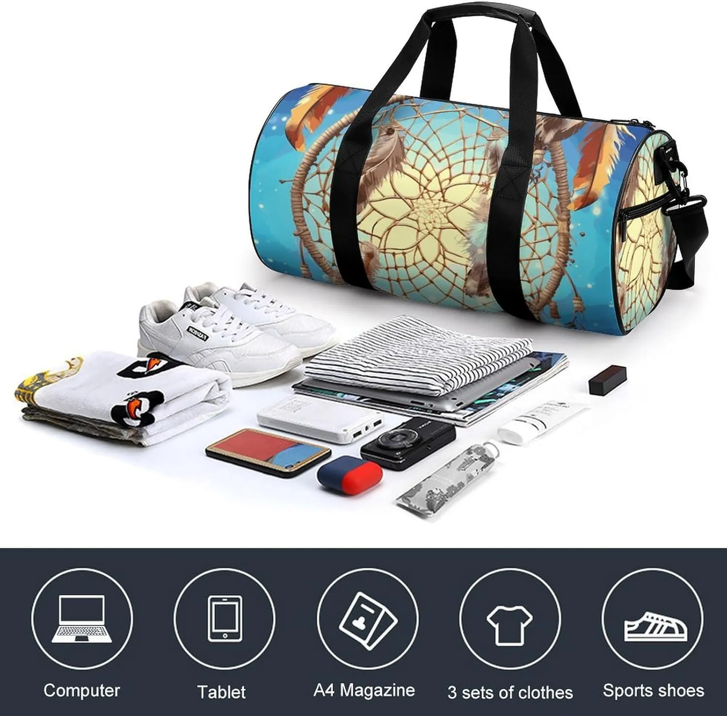 Duffel Bag for Men Women Gym Bag Catch Dream Net Travel Duffel Bag Waterproof Overnight Bag for Sports Workout