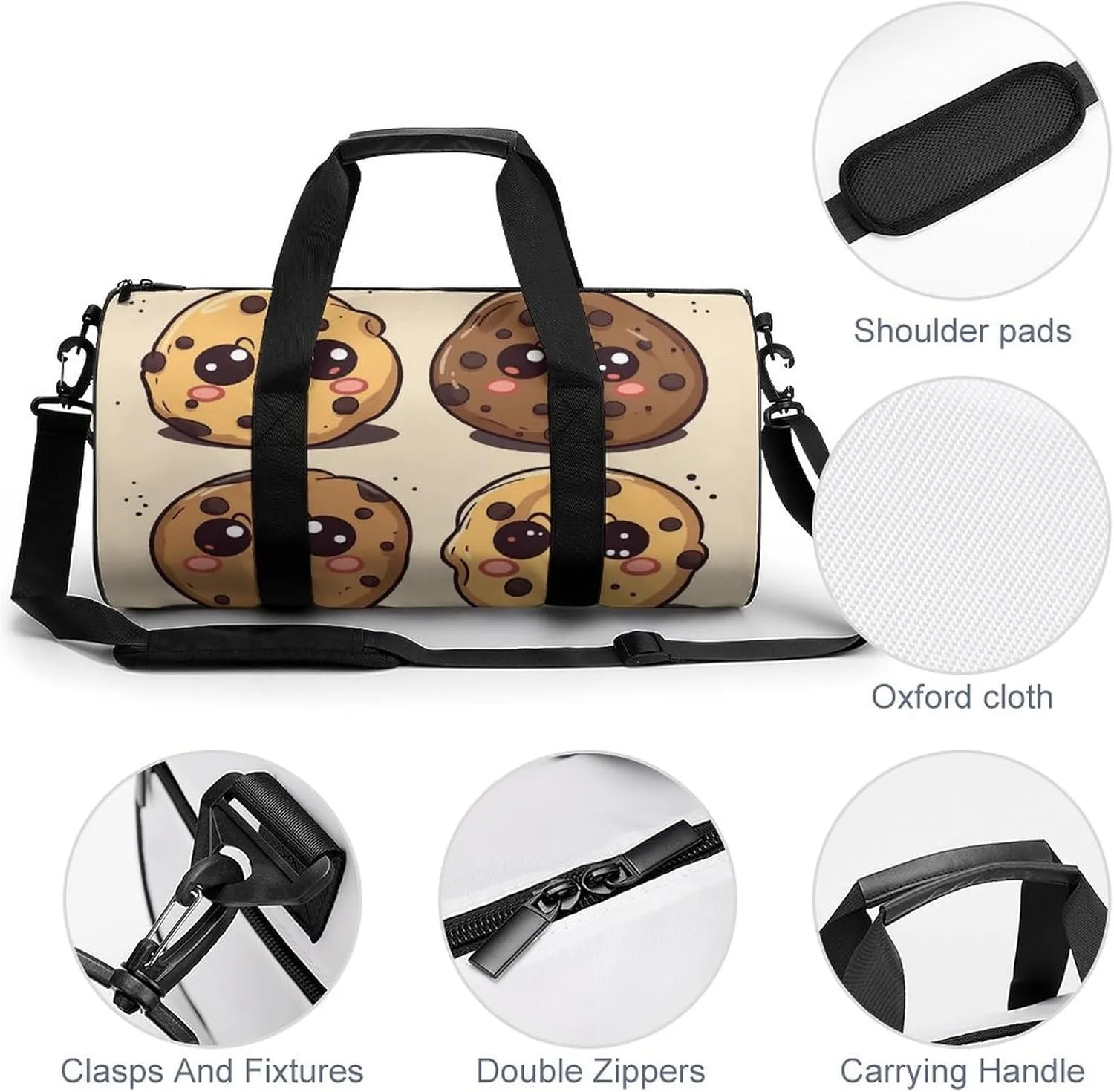 Duffel Bag for Men Women Gym Bag Chocolate Chip Cookies Travel Duffel Bag Waterproof Overnight Bag for Sports Workout