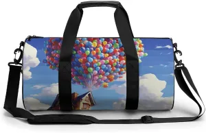Duffel Bag for Men Women Gym Bag Colorful Balloon And House Travel Duffel Bag Waterproof Overnight Bag for Sports Workout