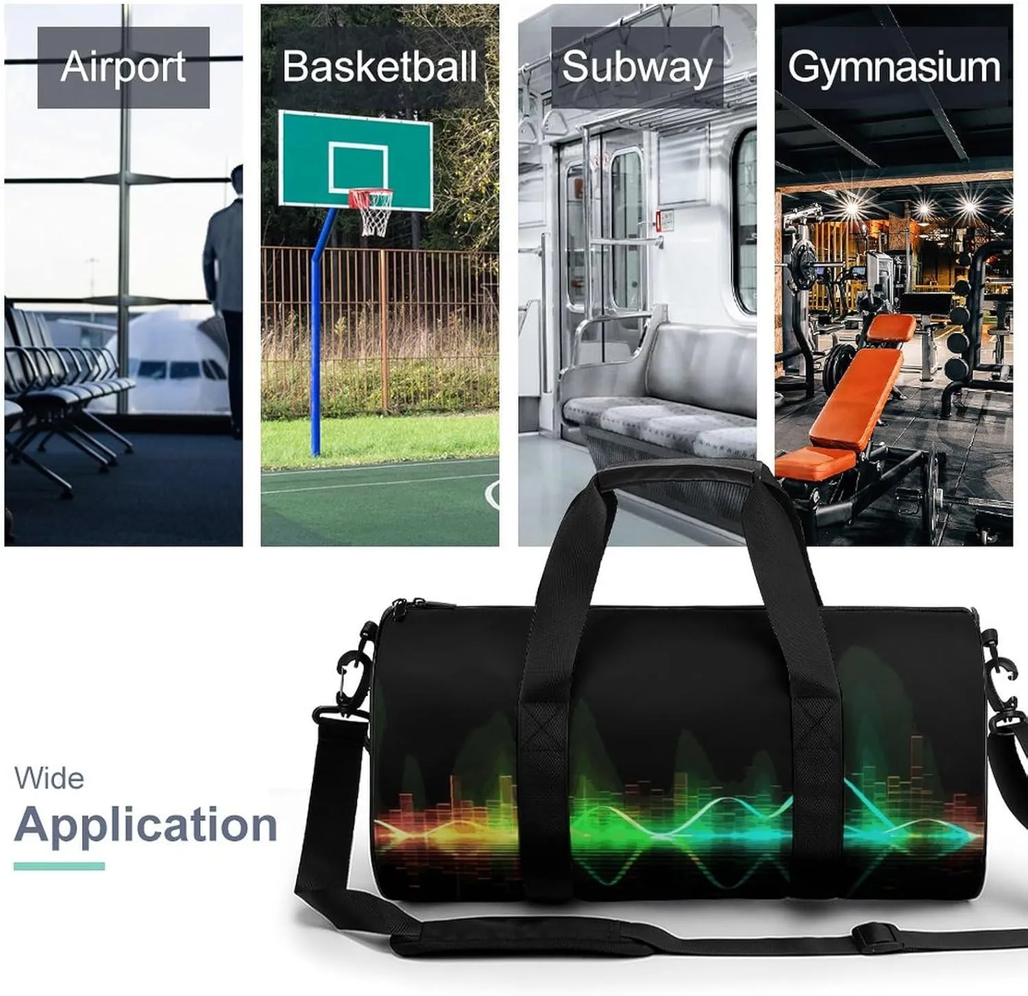 Duffel Bag for Men Women Gym Bag Cool Music Sound Wave Travel Duffel Bag Waterproof Overnight Bag for Sports Workout