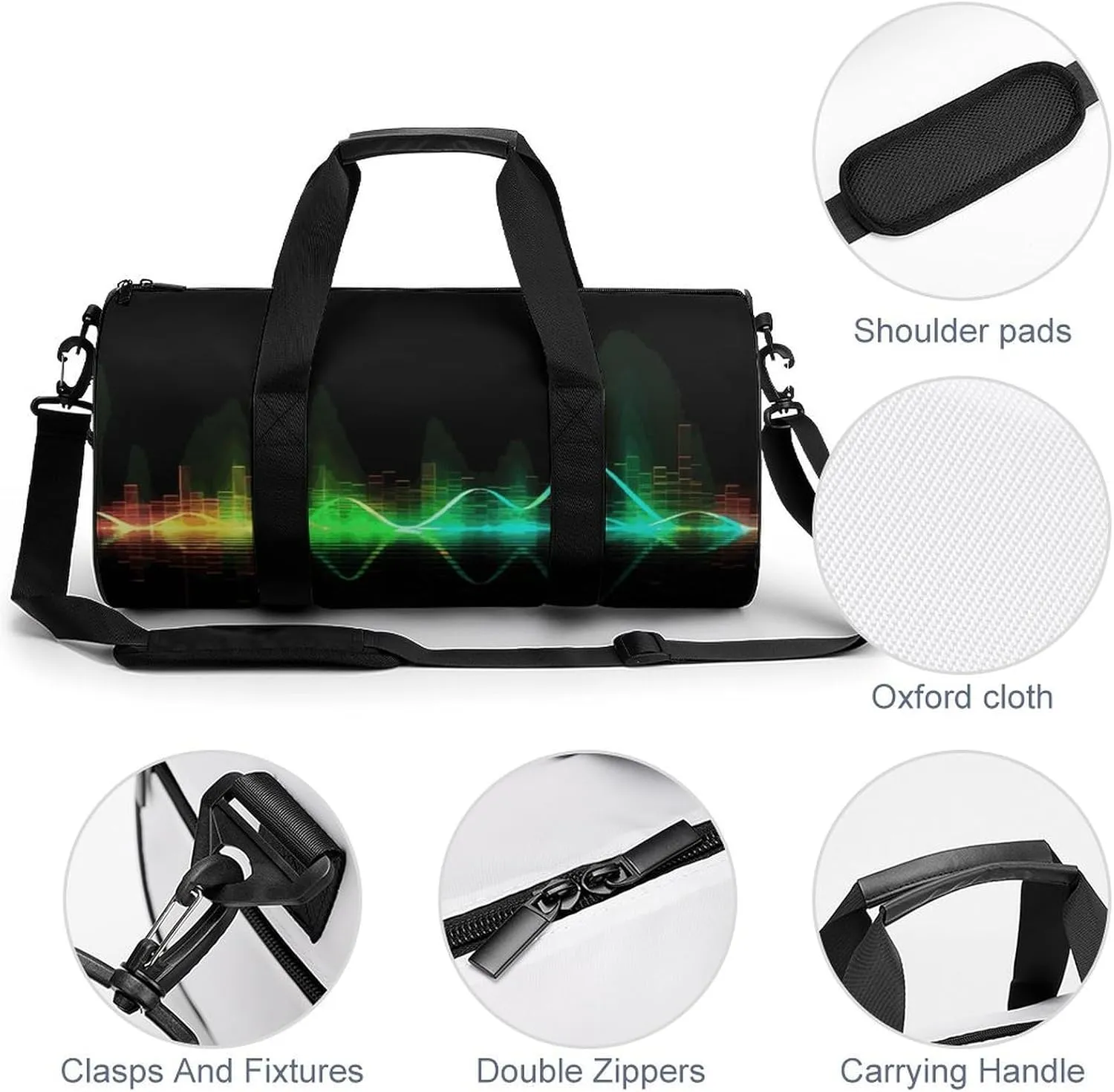 Duffel Bag for Men Women Gym Bag Cool Music Sound Wave Travel Duffel Bag Waterproof Overnight Bag for Sports Workout