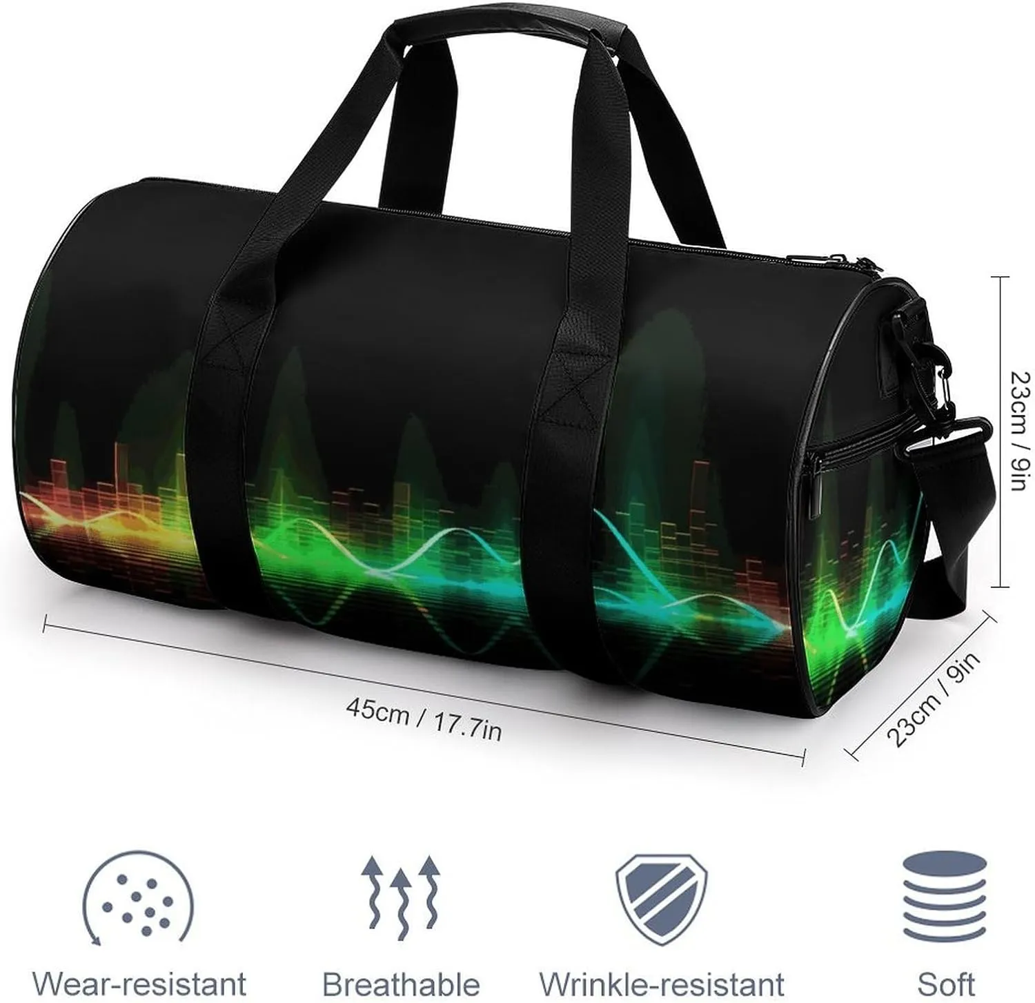 Duffel Bag for Men Women Gym Bag Cool Music Sound Wave Travel Duffel Bag Waterproof Overnight Bag for Sports Workout