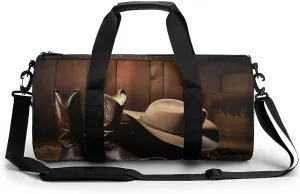 Duffel Bag for Men Women Gym Bag Cowboy Black Hat Western Boots Travel Duffel Bag Waterproof Overnight Bag for Sports Workout
