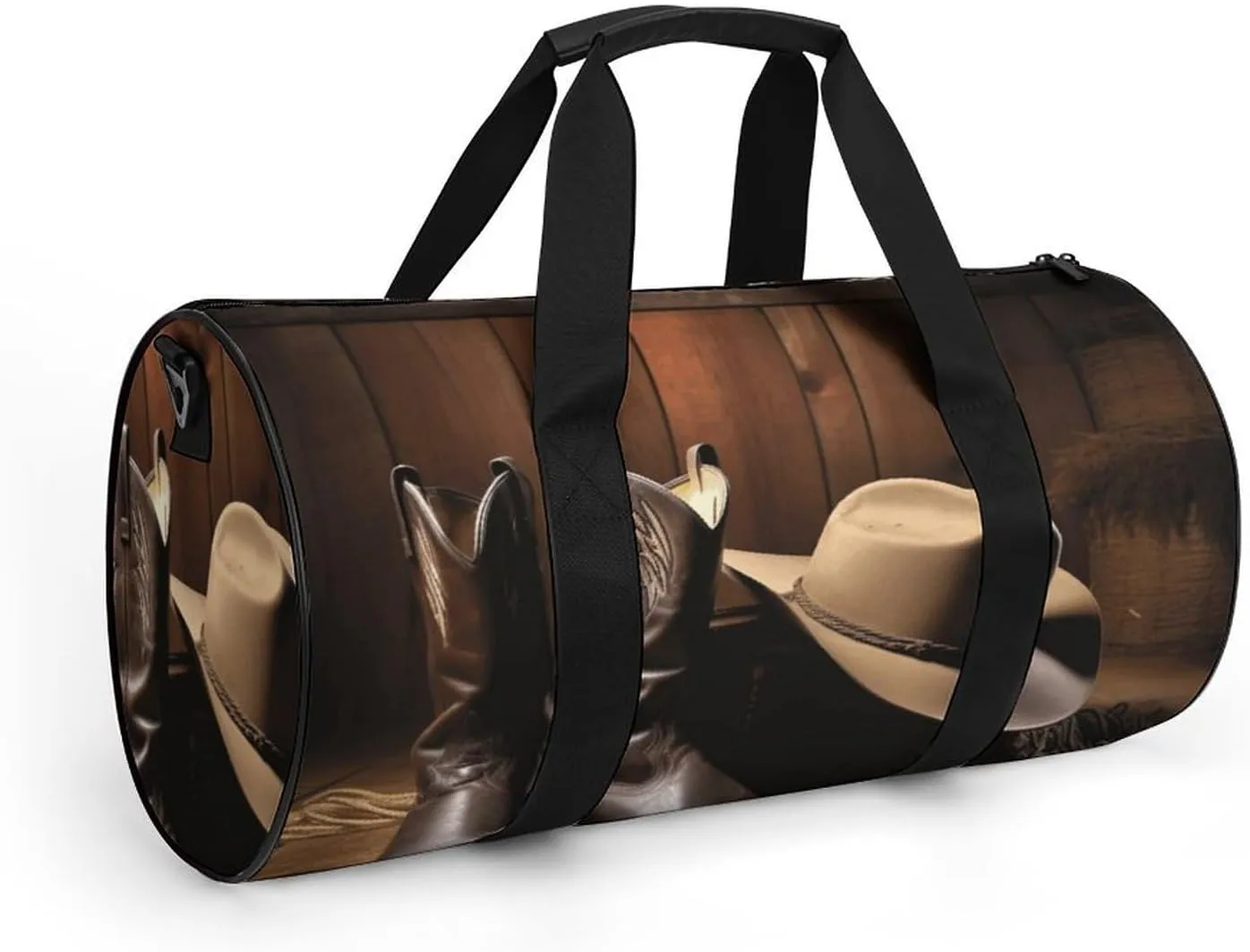Duffel Bag for Men Women Gym Bag Cowboy Black Hat Western Boots Travel Duffel Bag Waterproof Overnight Bag for Sports Workout