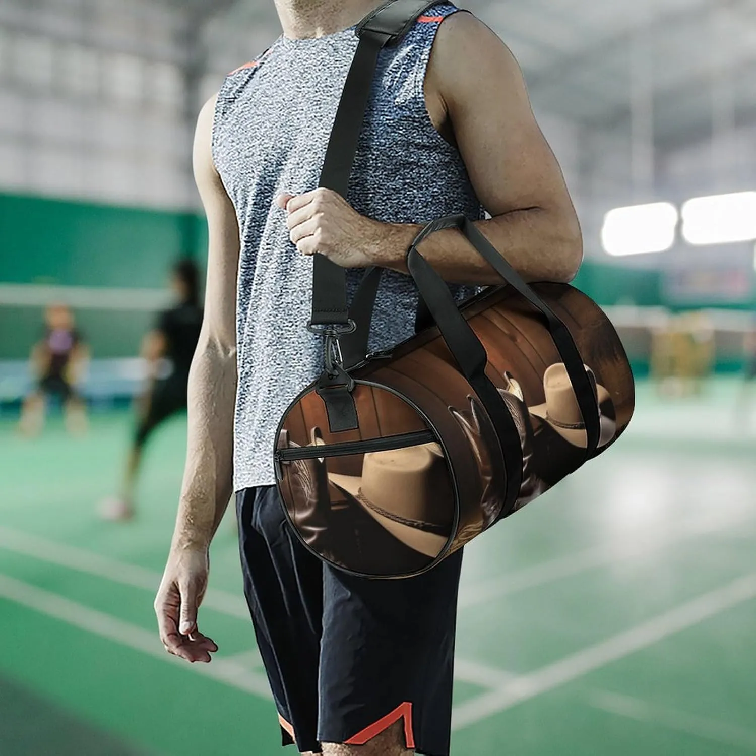 Duffel Bag for Men Women Gym Bag Cowboy Black Hat Western Boots Travel Duffel Bag Waterproof Overnight Bag for Sports Workout
