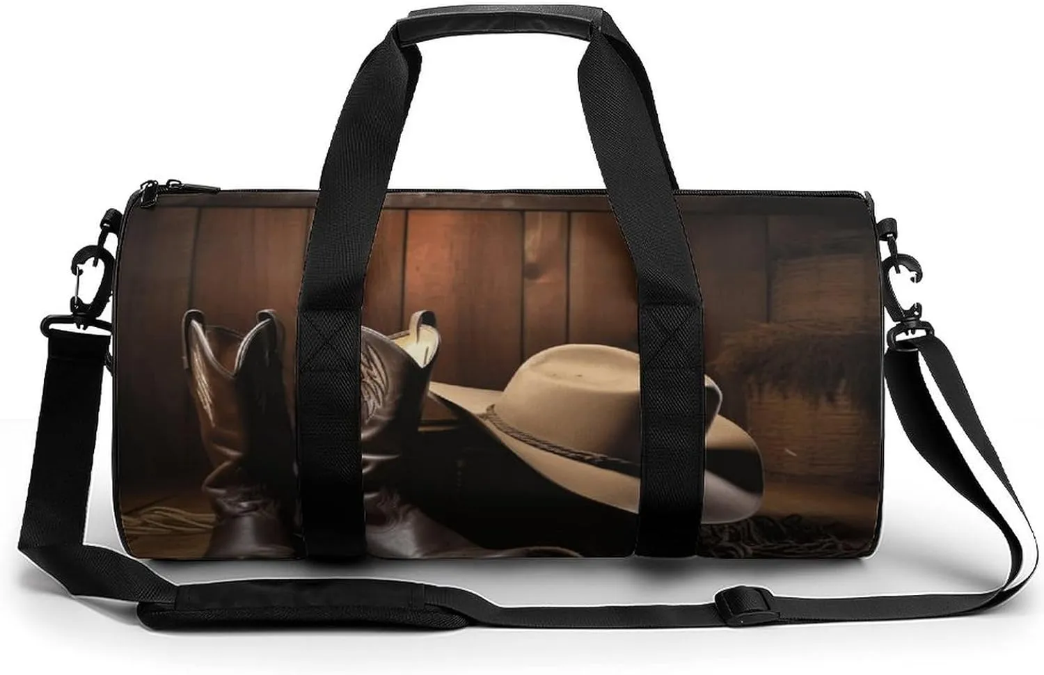 Duffel Bag for Men Women Gym Bag Cowboy Black Hat Western Boots Travel Duffel Bag Waterproof Overnight Bag for Sports Workout