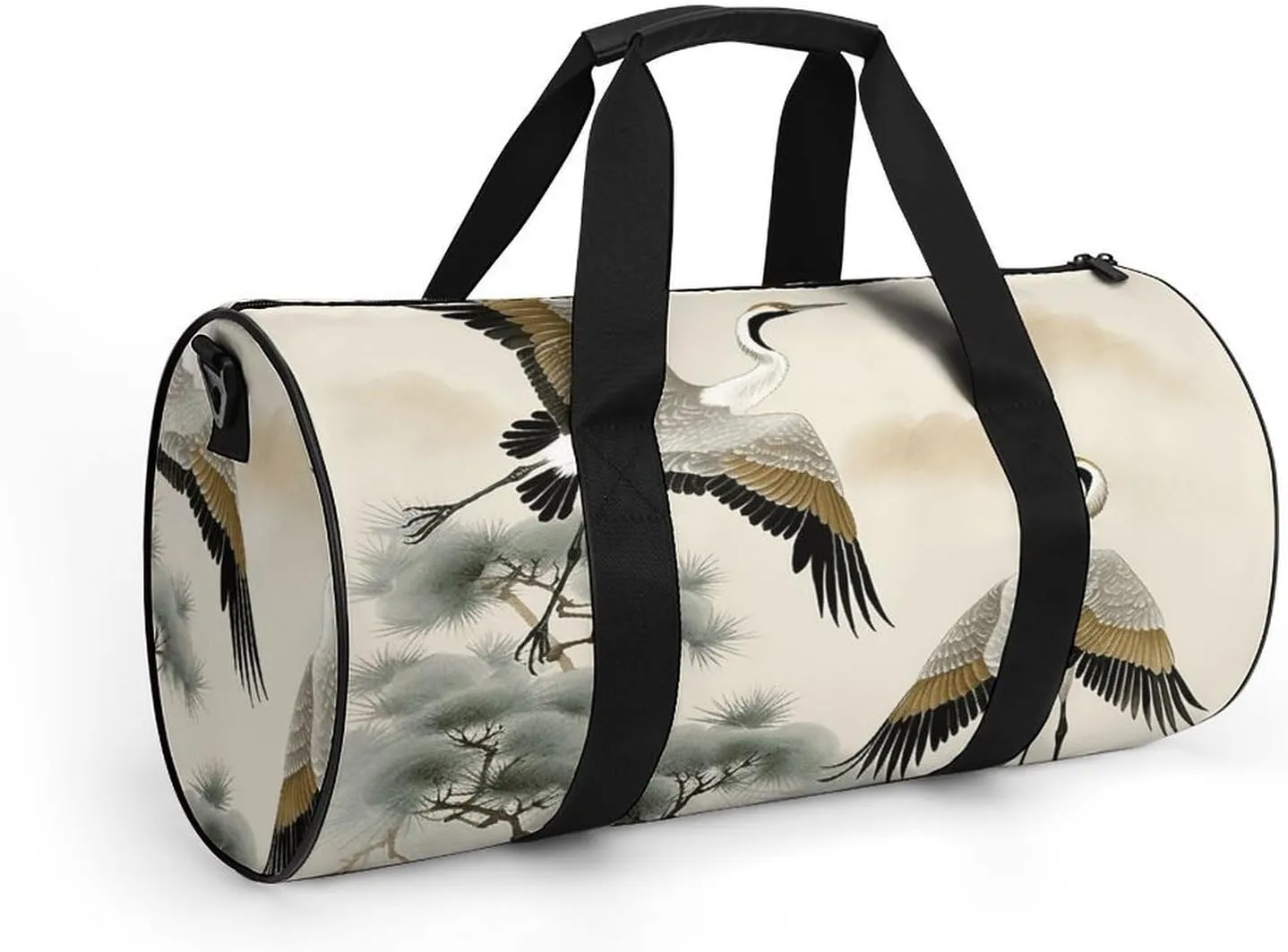 Duffel Bag for Men Women Gym Bag Cranes Flying Traditional Painting Travel Duffel Bag Waterproof Overnight Bag for Sports Workout