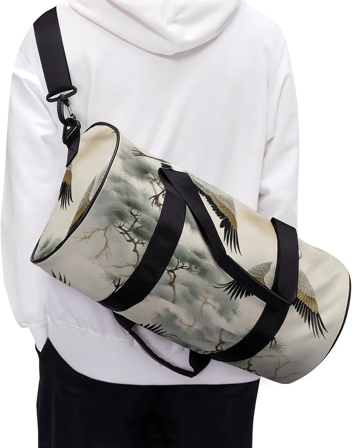 Duffel Bag for Men Women Gym Bag Cranes Flying Traditional Painting Travel Duffel Bag Waterproof Overnight Bag for Sports Workout