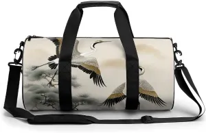 Duffel Bag for Men Women Gym Bag Cranes Flying Traditional Painting Travel Duffel Bag Waterproof Overnight Bag for Sports Workout