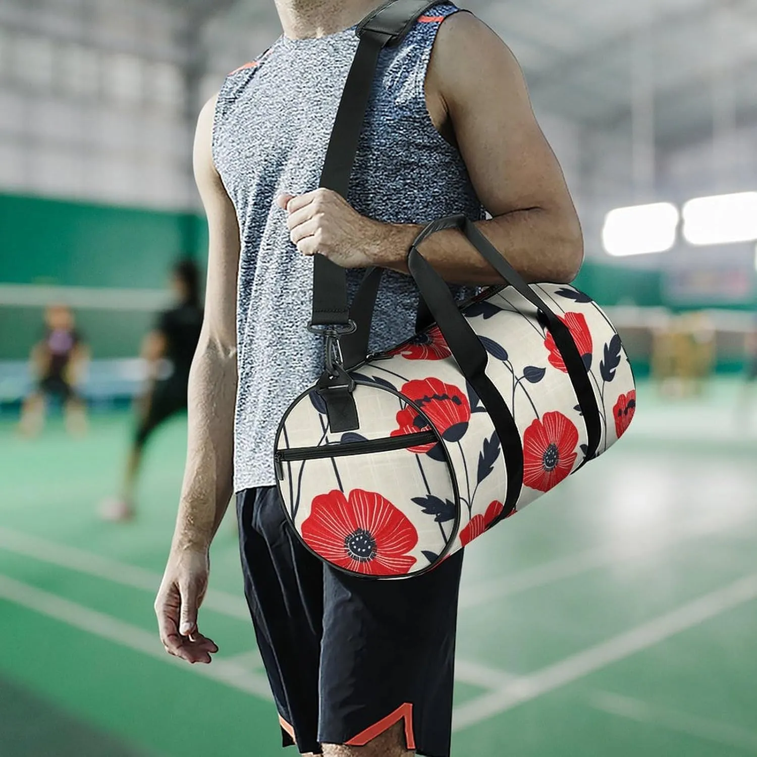 Duffel Bag for Men Women Gym Bag Cream Linen Texture Travel Duffel Bag Waterproof Overnight Bag for Sports Workout