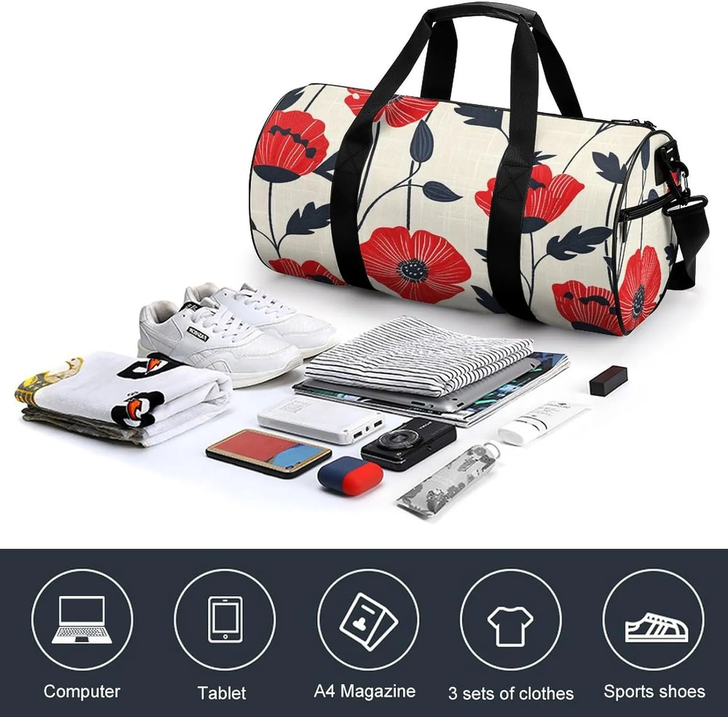 Duffel Bag for Men Women Gym Bag Cream Linen Texture Travel Duffel Bag Waterproof Overnight Bag for Sports Workout