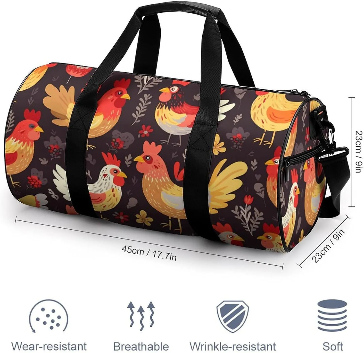 Duffel Bag for Men Women Gym Bag Cute Rooster Chickens Travel Duffel Bag Waterproof Overnight Bag for Sports Workout