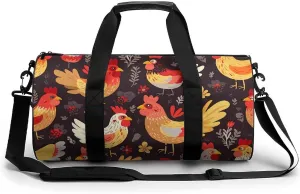Duffel Bag for Men Women Gym Bag Cute Rooster Chickens Travel Duffel Bag Waterproof Overnight Bag for Sports Workout