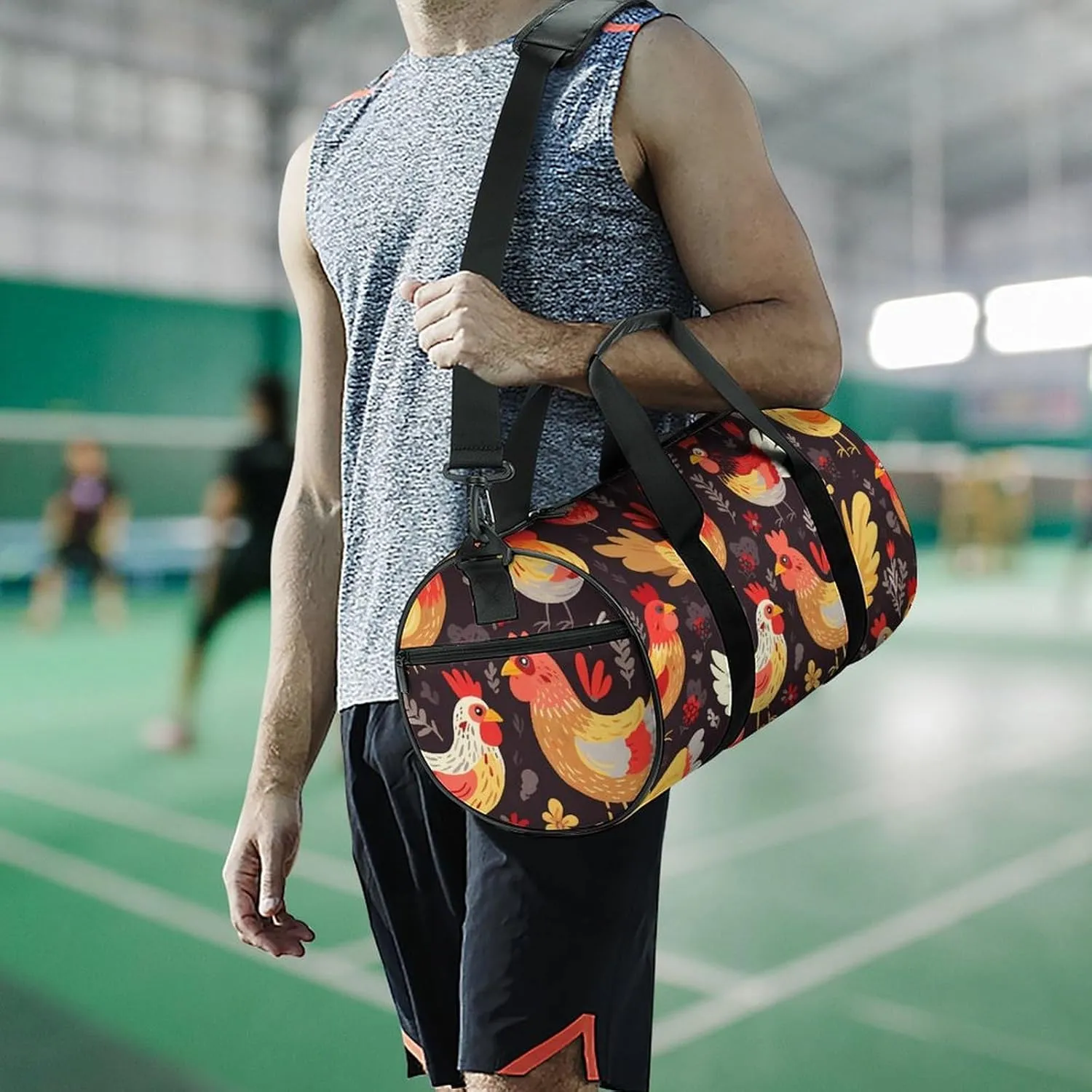Duffel Bag for Men Women Gym Bag Cute Rooster Chickens Travel Duffel Bag Waterproof Overnight Bag for Sports Workout