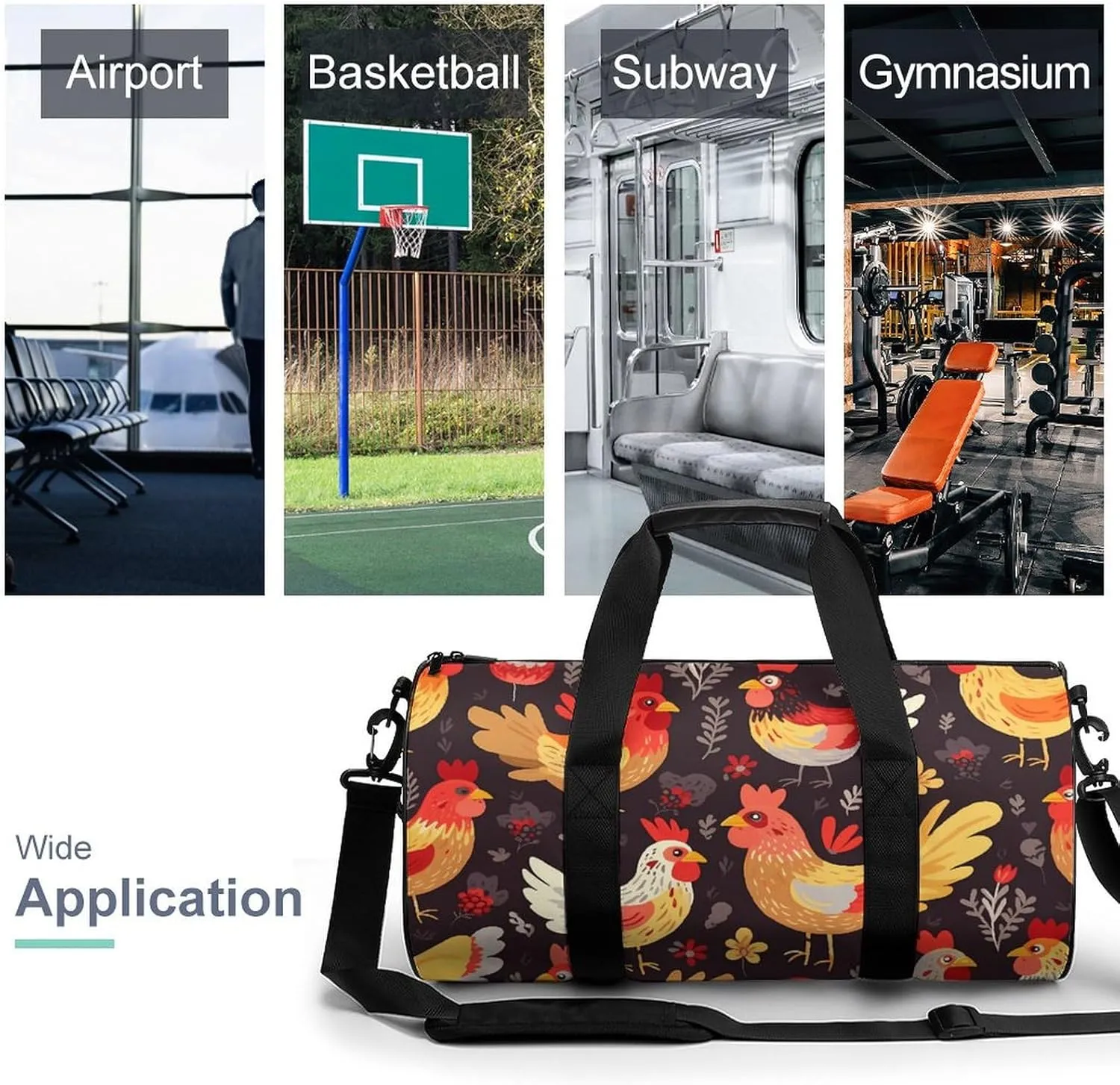 Duffel Bag for Men Women Gym Bag Cute Rooster Chickens Travel Duffel Bag Waterproof Overnight Bag for Sports Workout