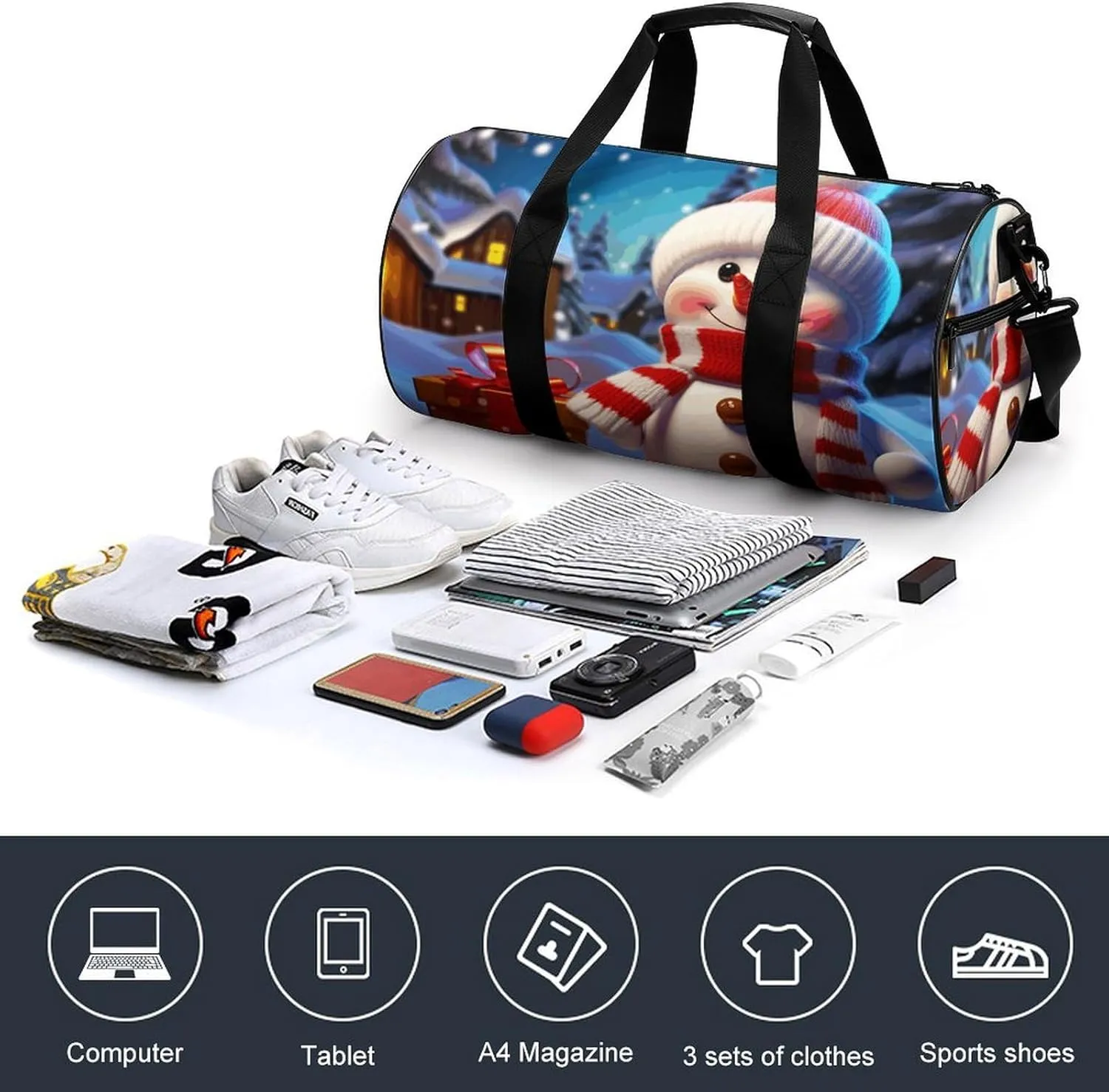 Duffel Bag for Men Women Gym Bag Cute Snowman Travel Duffel Bag Waterproof Overnight Bag for Sports Workout