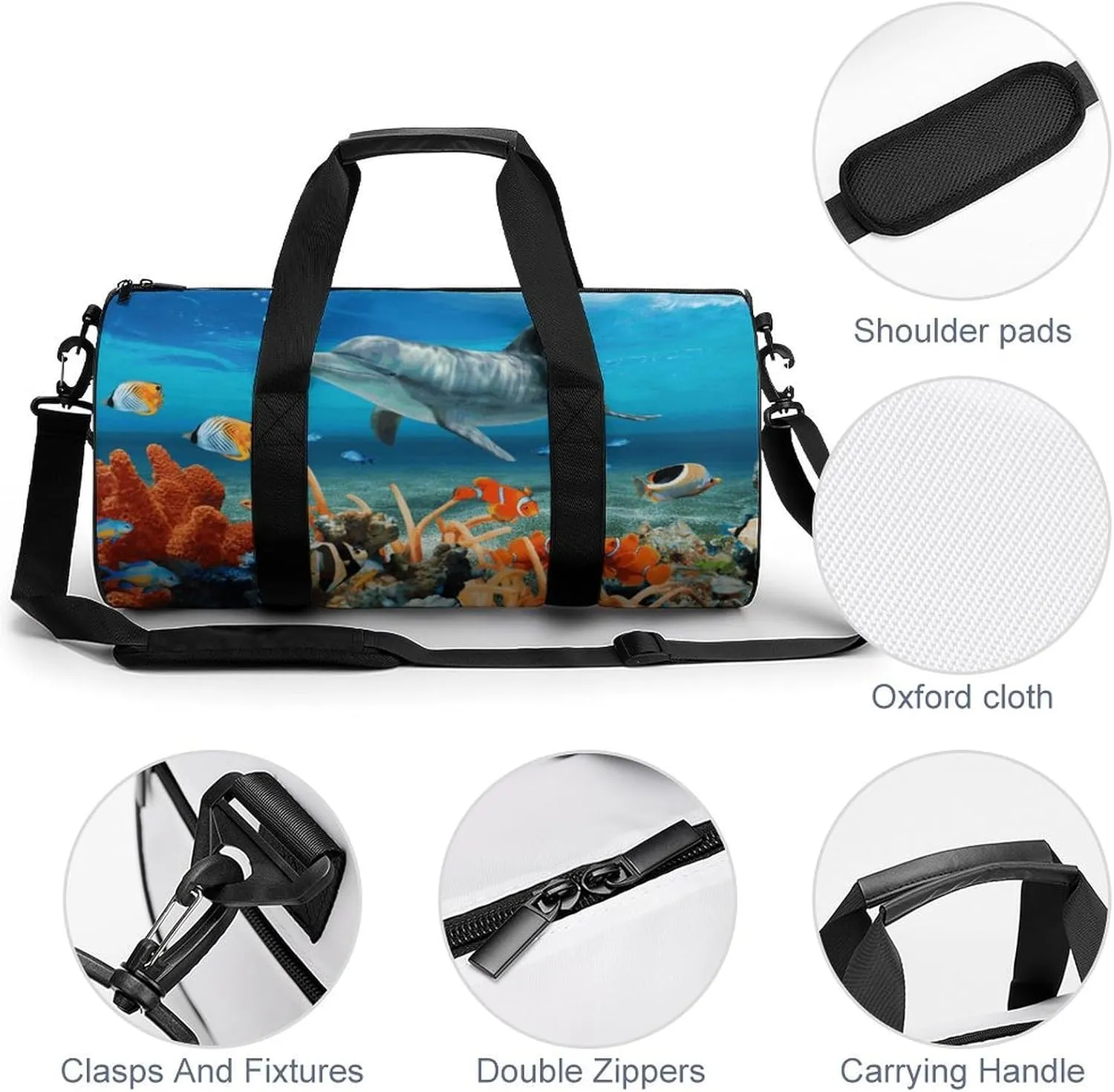 Duffel Bag for Men Women Gym Bag Dolphins Blue Travel Duffel Bag Waterproof Overnight Bag for Sports Workout