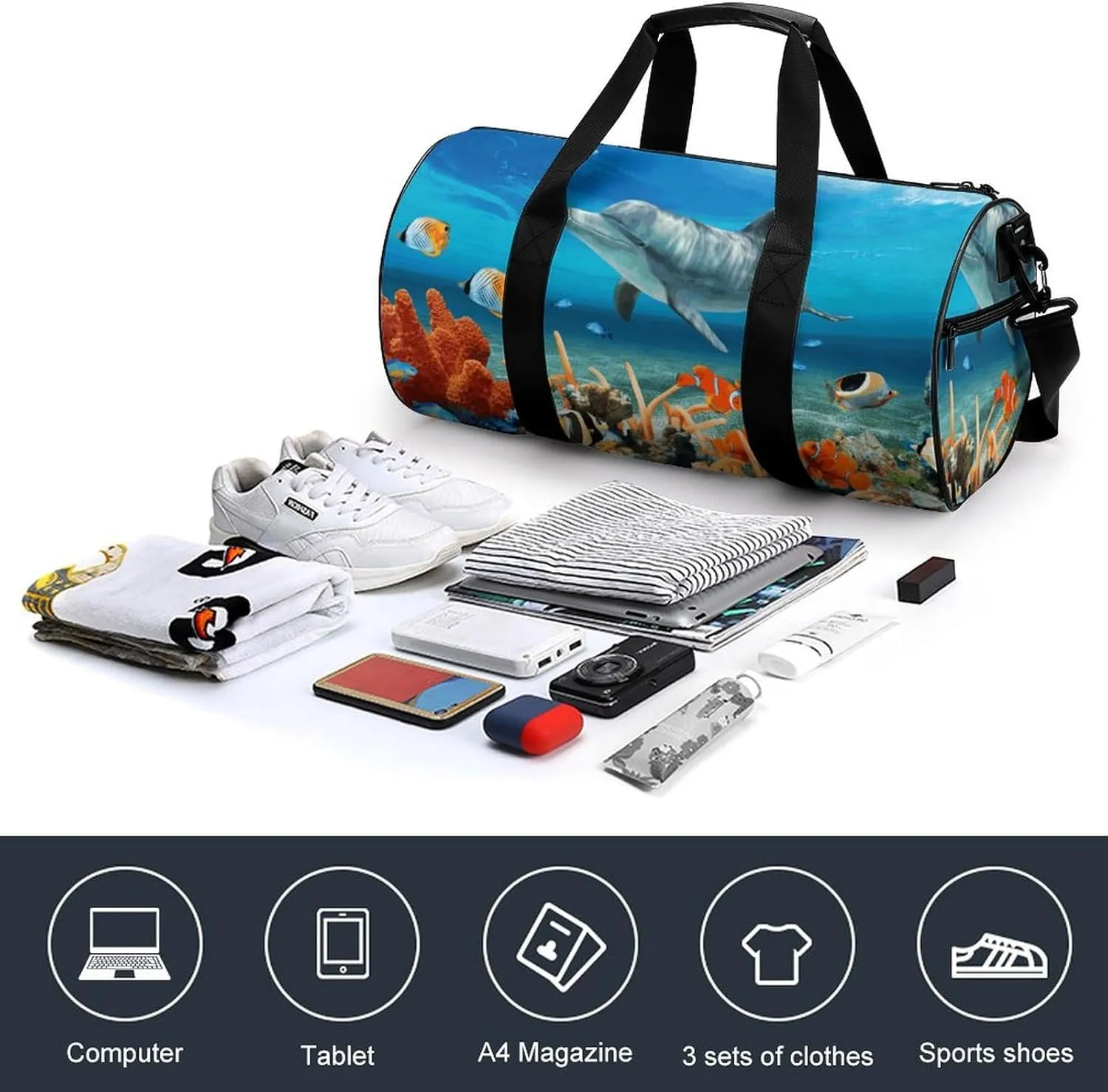 Duffel Bag for Men Women Gym Bag Dolphins Blue Travel Duffel Bag Waterproof Overnight Bag for Sports Workout