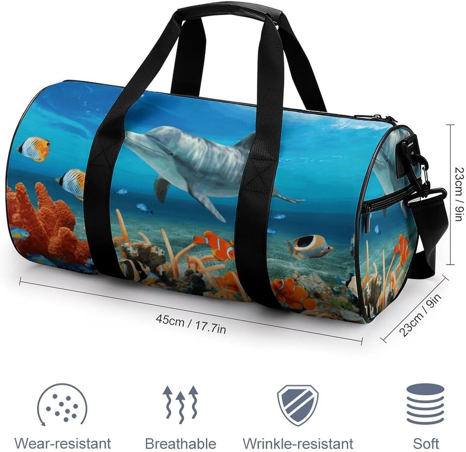 Duffel Bag for Men Women Gym Bag Dolphins Blue Travel Duffel Bag Waterproof Overnight Bag for Sports Workout