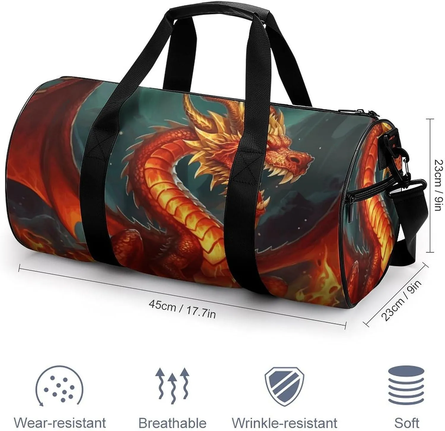 Duffel Bag for Men Women Gym Bag Dragon King in Fire Travel Duffel Bag Waterproof Overnight Bag for Sports Workout