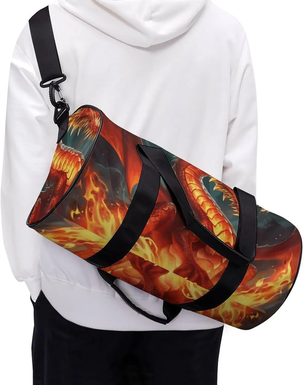 Duffel Bag for Men Women Gym Bag Dragon King in Fire Travel Duffel Bag Waterproof Overnight Bag for Sports Workout
