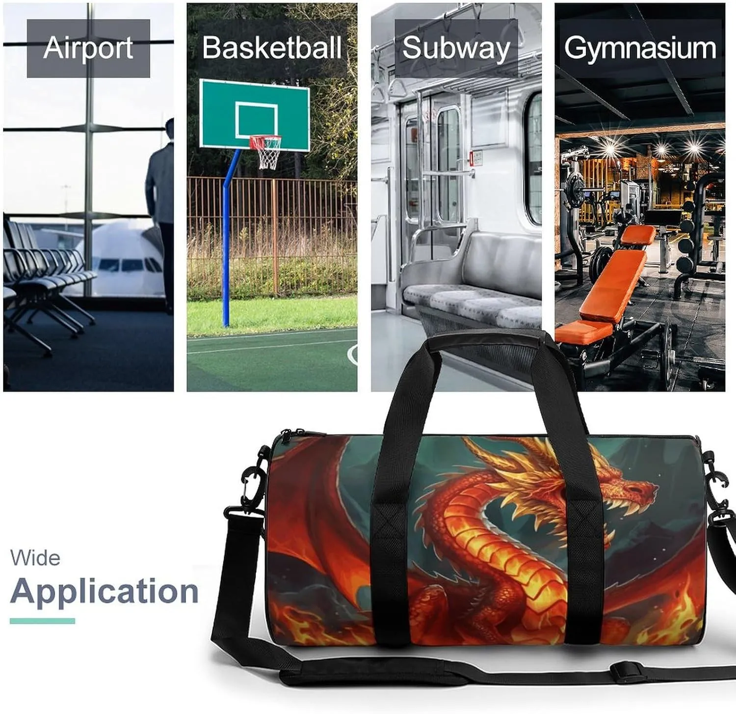 Duffel Bag for Men Women Gym Bag Dragon King in Fire Travel Duffel Bag Waterproof Overnight Bag for Sports Workout