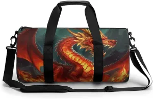 Duffel Bag for Men Women Gym Bag Dragon King in Fire Travel Duffel Bag Waterproof Overnight Bag for Sports Workout