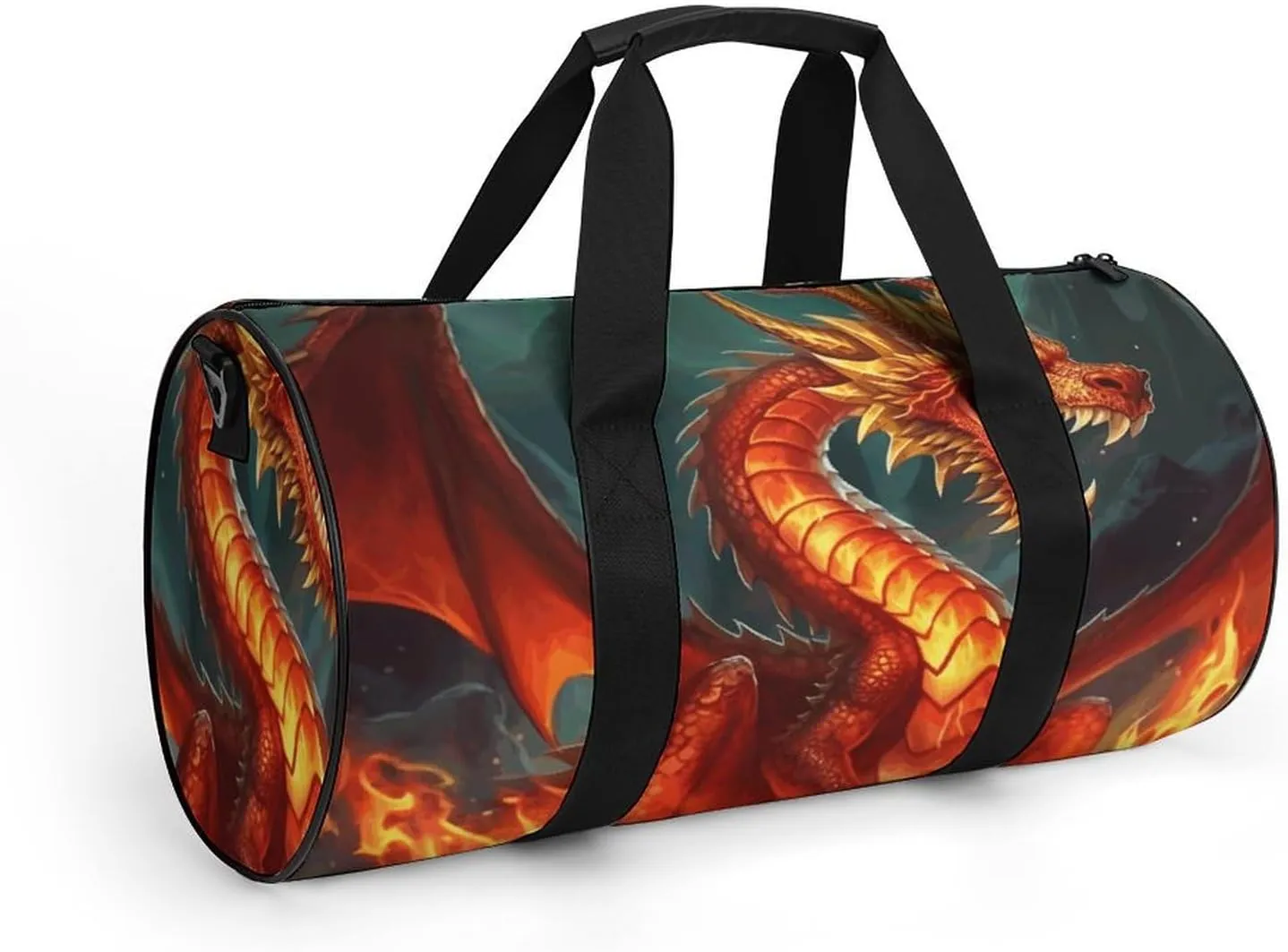 Duffel Bag for Men Women Gym Bag Dragon King in Fire Travel Duffel Bag Waterproof Overnight Bag for Sports Workout