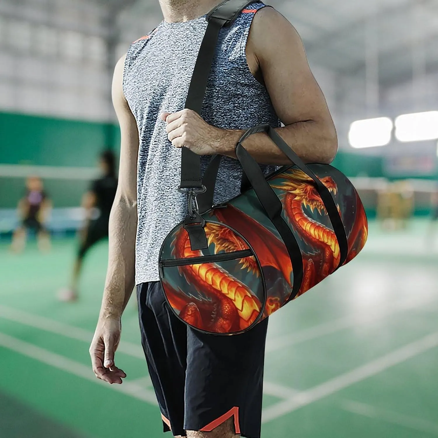 Duffel Bag for Men Women Gym Bag Dragon King in Fire Travel Duffel Bag Waterproof Overnight Bag for Sports Workout