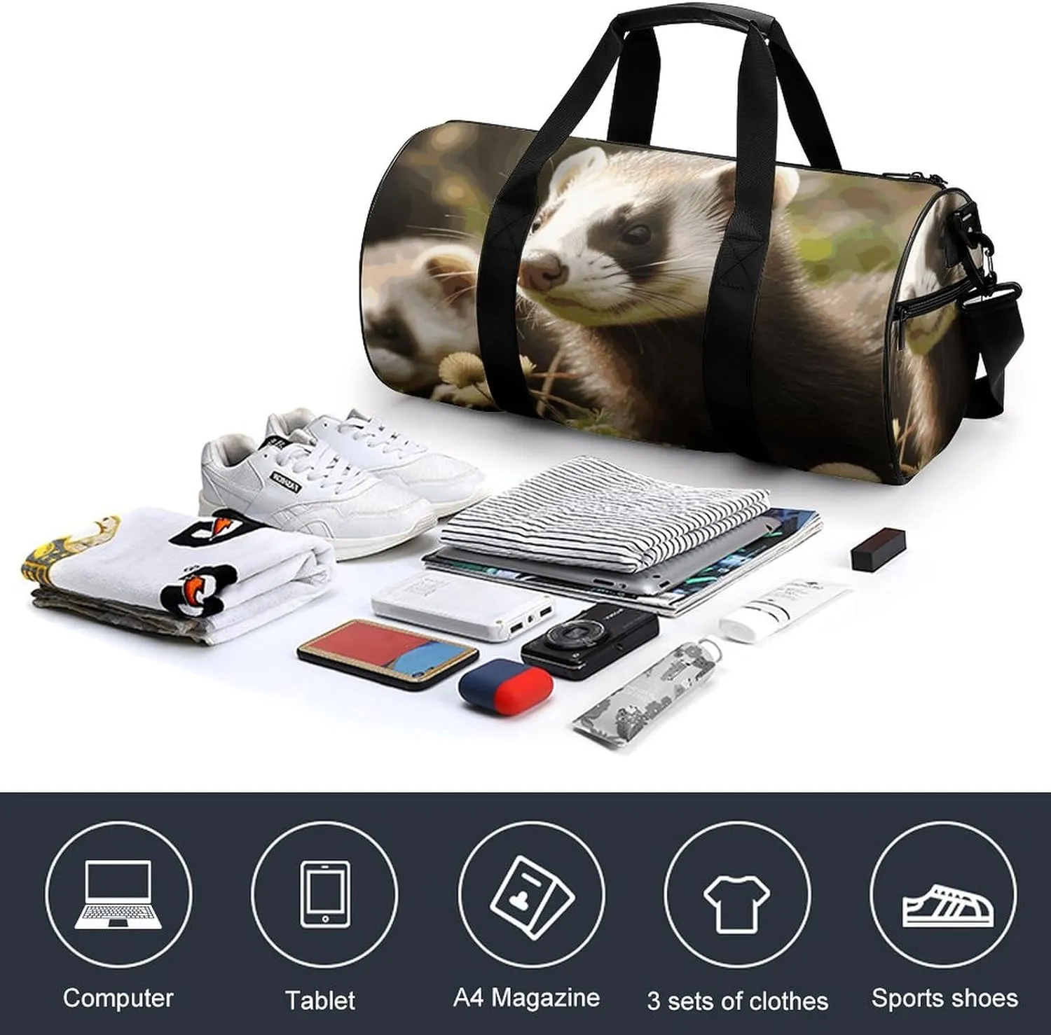 Duffel Bag for Men Women Gym Bag Ferret Travel Duffel Bag Waterproof Overnight Bag for Sports Workout