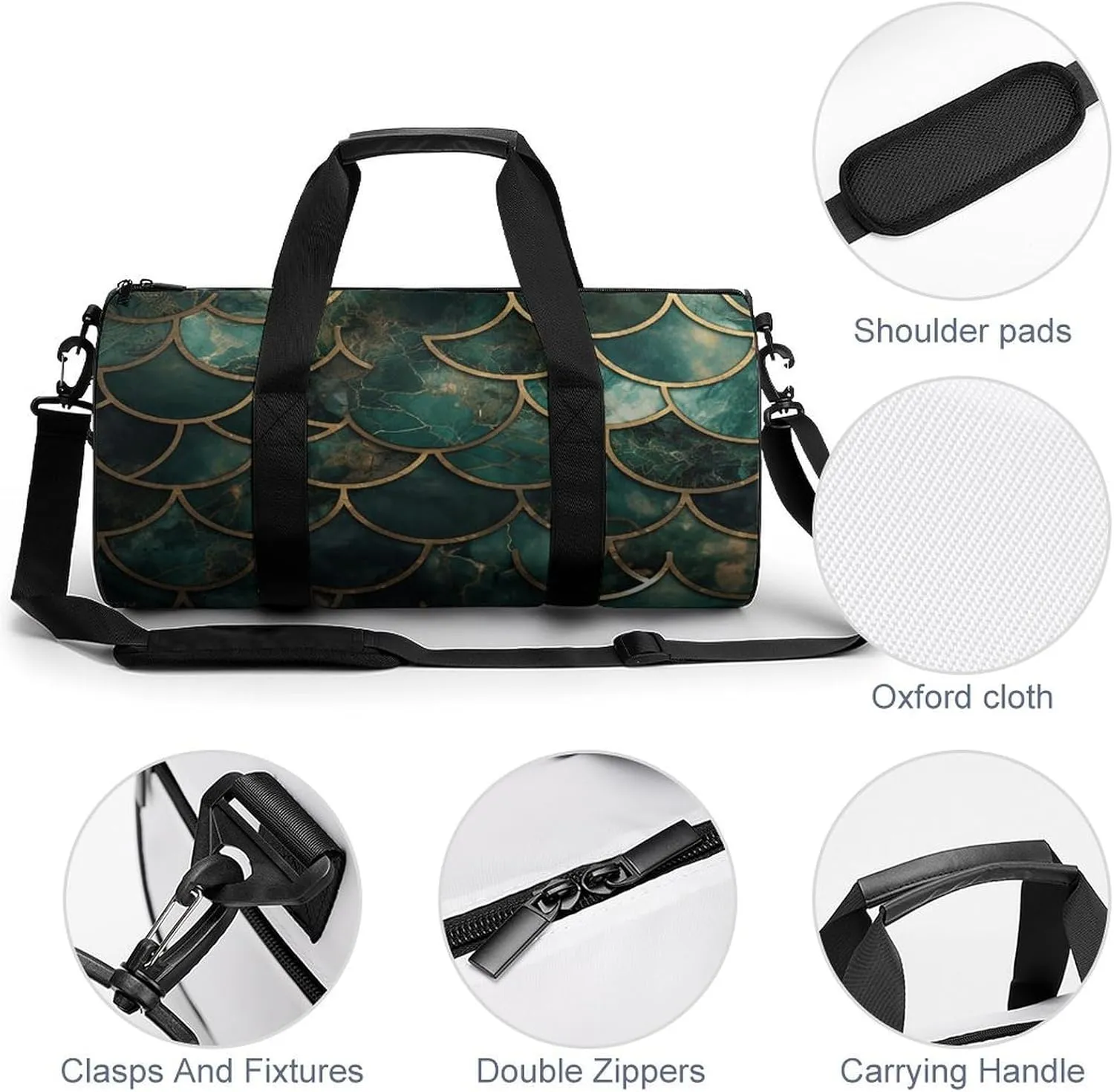 Duffel Bag for Men Women Gym Bag Fish Scale Shaped Pattern Travel Duffel Bag Waterproof Overnight Bag for Sports Workout