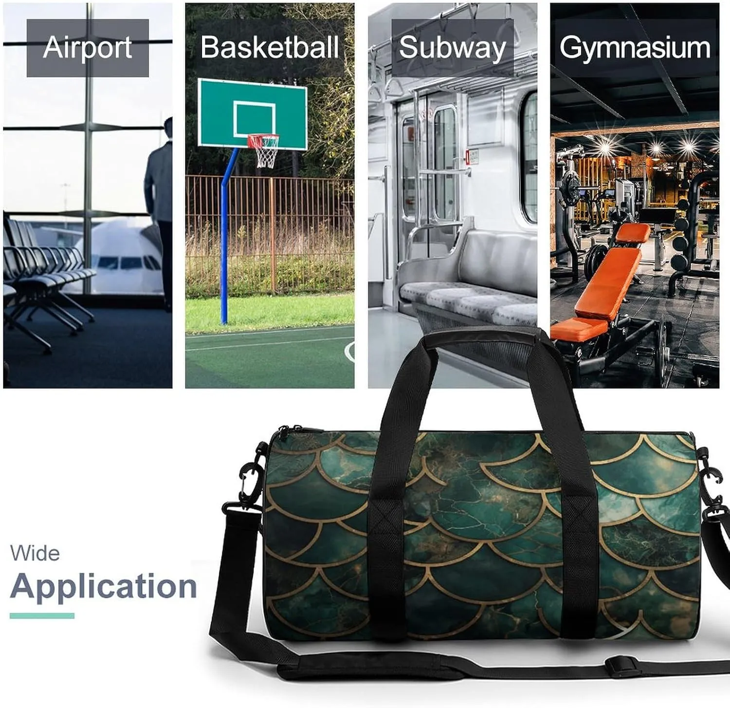 Duffel Bag for Men Women Gym Bag Fish Scale Shaped Pattern Travel Duffel Bag Waterproof Overnight Bag for Sports Workout