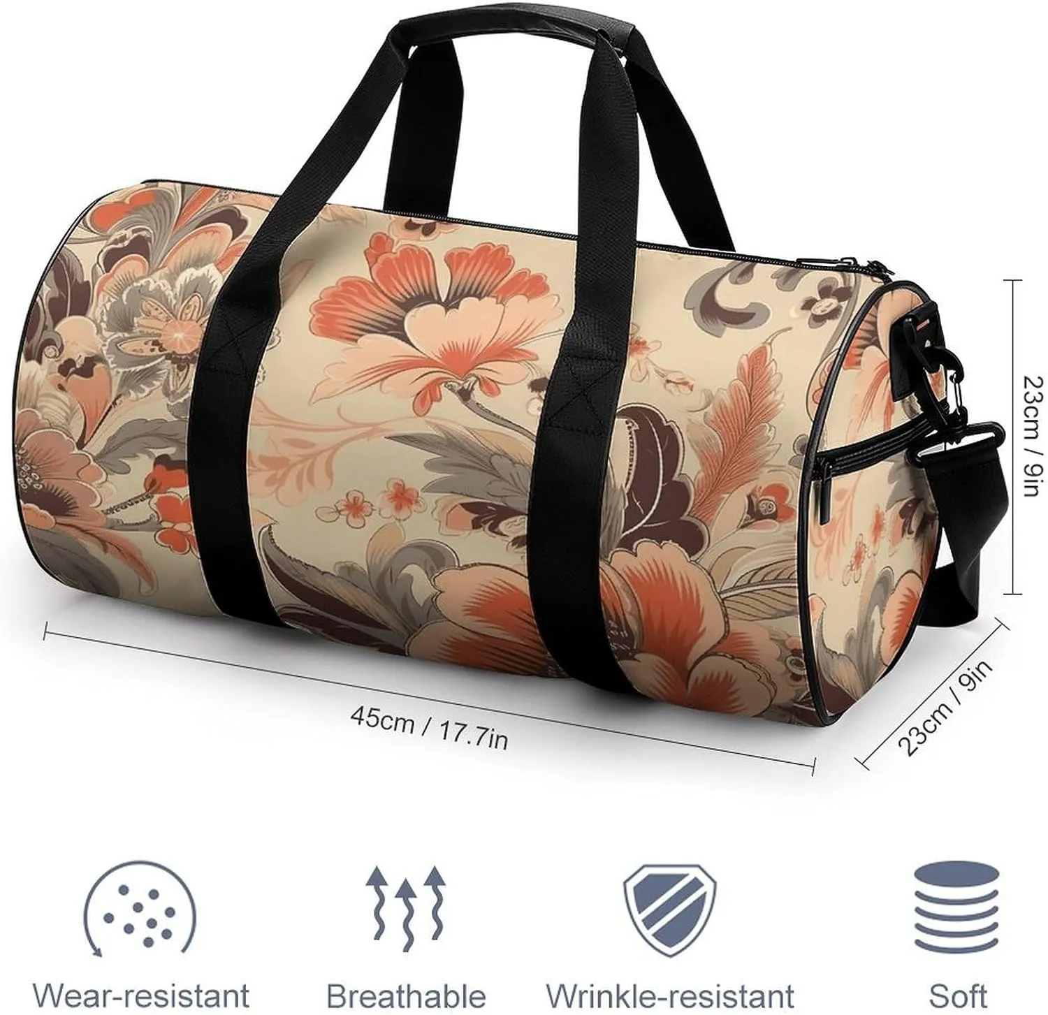 Duffel Bag for Men Women Gym Bag Floral And Leaf Patterns Travel Duffel Bag Waterproof Overnight Bag for Sports Workout