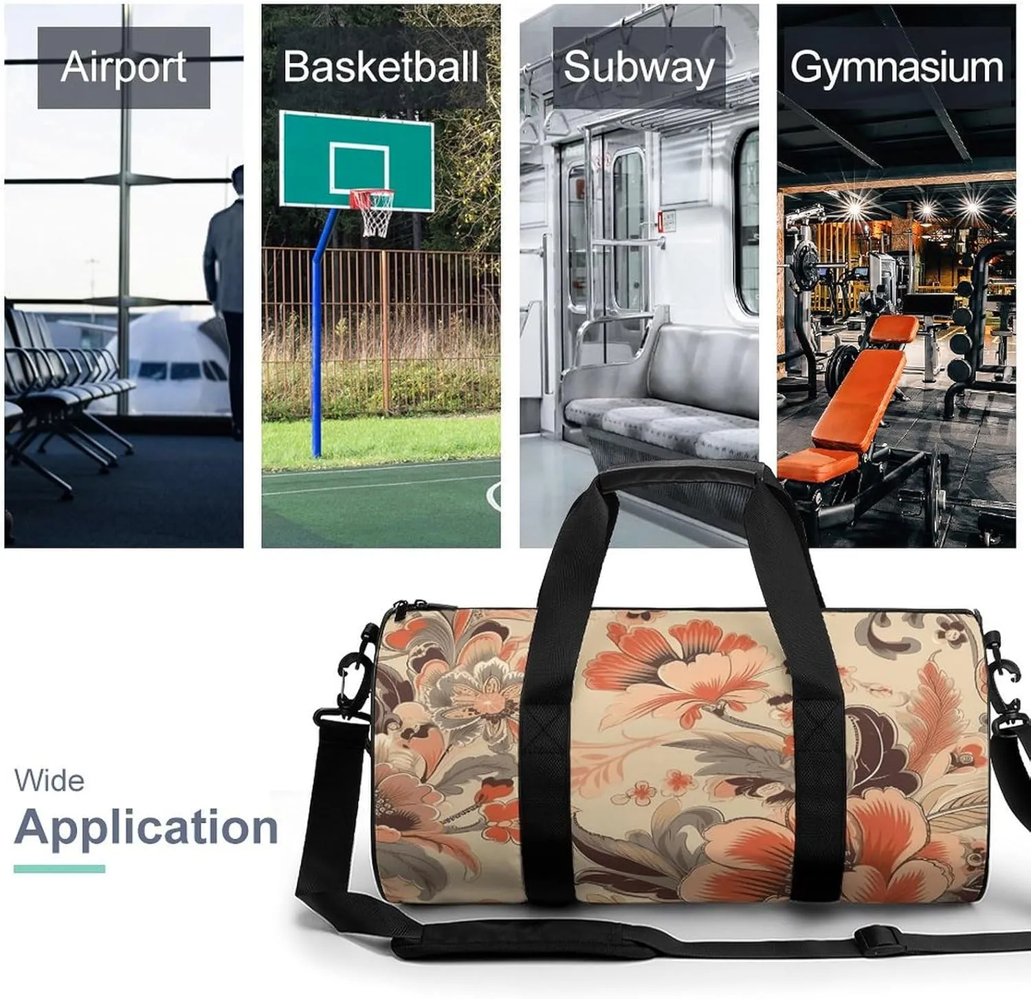 Duffel Bag for Men Women Gym Bag Floral And Leaf Patterns Travel Duffel Bag Waterproof Overnight Bag for Sports Workout