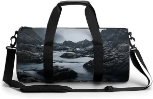 Duffel Bag for Men Women Gym Bag Foggy Rocks in Water Travel Duffel Bag Waterproof Overnight Bag for Sports Workout