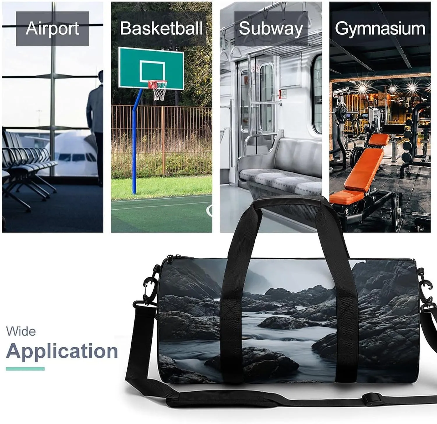 Duffel Bag for Men Women Gym Bag Foggy Rocks in Water Travel Duffel Bag Waterproof Overnight Bag for Sports Workout