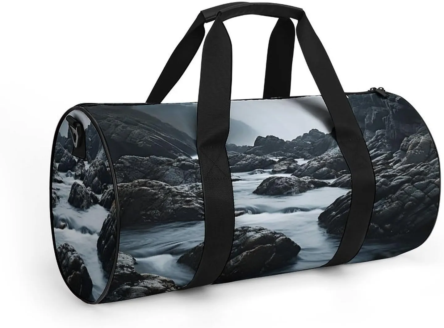 Duffel Bag for Men Women Gym Bag Foggy Rocks in Water Travel Duffel Bag Waterproof Overnight Bag for Sports Workout