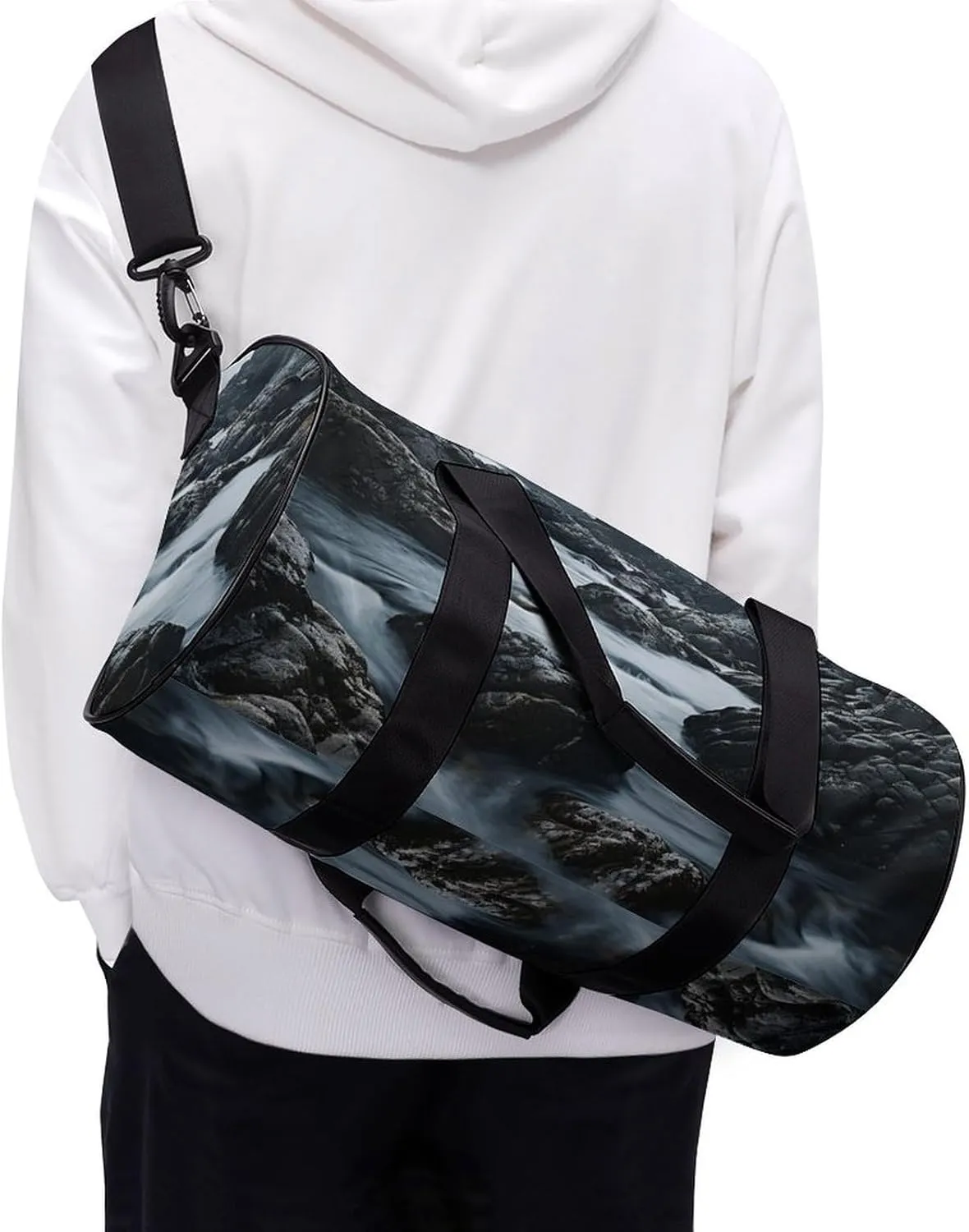 Duffel Bag for Men Women Gym Bag Foggy Rocks in Water Travel Duffel Bag Waterproof Overnight Bag for Sports Workout