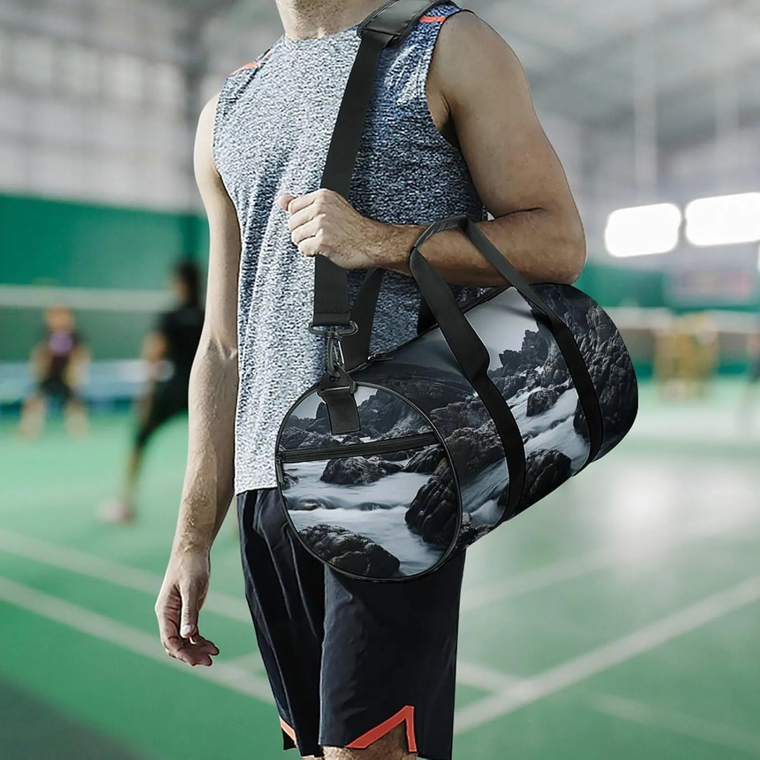 Duffel Bag for Men Women Gym Bag Foggy Rocks in Water Travel Duffel Bag Waterproof Overnight Bag for Sports Workout