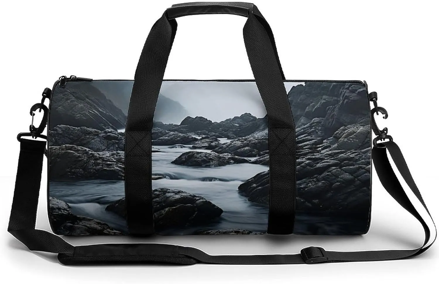 Duffel Bag for Men Women Gym Bag Foggy Rocks in Water Travel Duffel Bag Waterproof Overnight Bag for Sports Workout